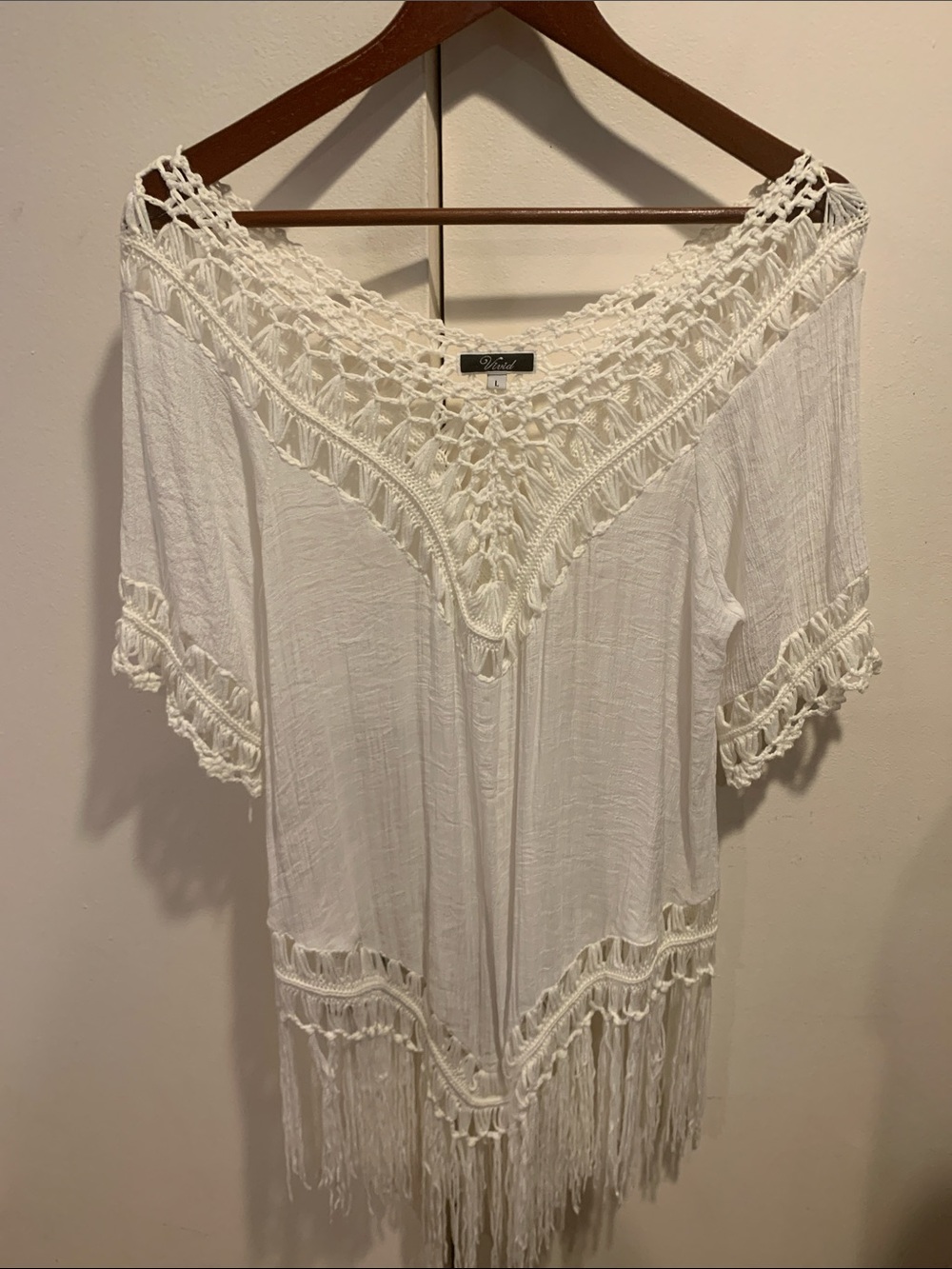 Crochet Fringe White Tunic Top - Women's Boho Cover-Up